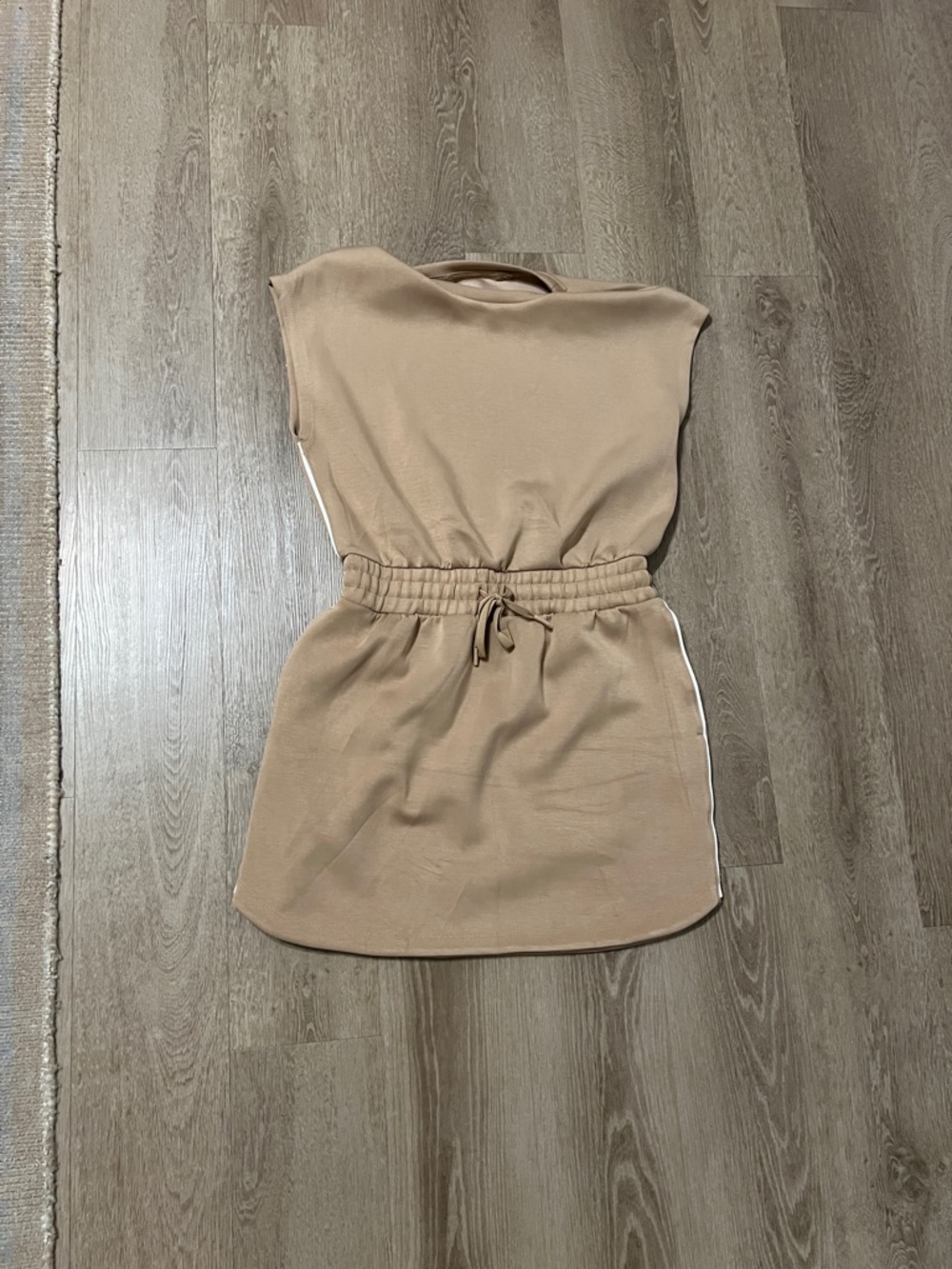 JoyLab Sleeveless Drawstring Mini Dress in Tan